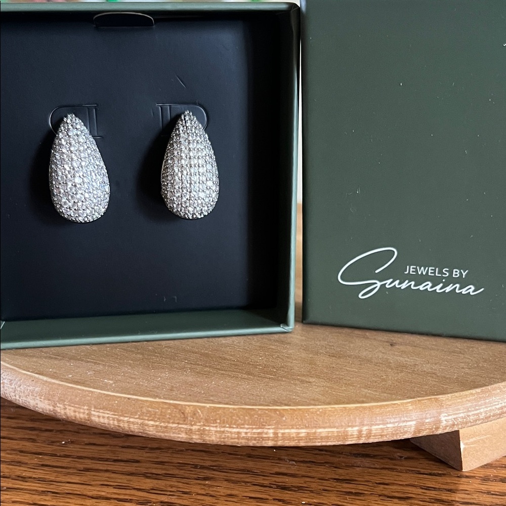 Silver Pave Teardrop Earrings
